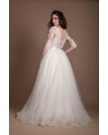 3/4 Lace Sleeves Ball Gown Tulle Wedding Dress with Ribbon 