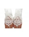 Long Ivory Fold Embroidered Wedding Gloves With Sequins and Pearls 8BL