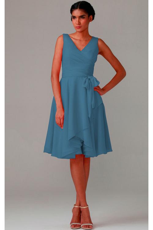 Knee-length V-neck Natural Chiffon A-line Bridesmaid Dresses