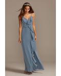  Sheath/Column Spaghetti Straps V-neck Sleeveless Ruffles Split Floor-length Long Chiffon Bridesmaid Dresses