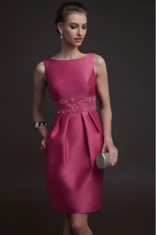 Charming Sheath Bateau Neck Beading&Sequins Bow(s) Pockets Short/Mini Satin Prom Dress 