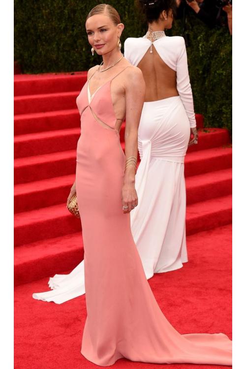 Sexy Kate Bosworth Backless Spaghetti Straps Long Watermelon Jersey Prom Dress 