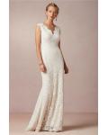 Scalloped V Neck Sheath Lace Pattern Wedding Dress 