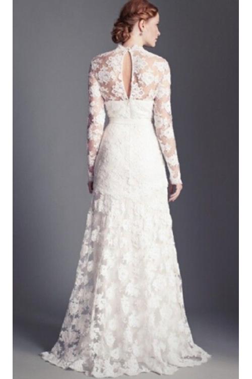 Long Sleeve V Neck Lace Patterns A-line Wedding Dress 