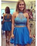 Chic Halter Beading Neck Short Chiffon Prom Dress