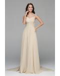 Beading A-line Long Champagne Chiffon Junior Prom Dress 