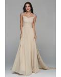 Beading A-line Long Champagne Chiffon Junior Prom Dress 
