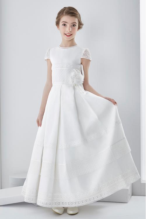 Short Sleeve Lace Flowers A-line First Communion Dress 