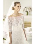 Exquisite A-line Off-the-shoulder Half Sleeve Beading Lace Hand Made Flowers Sweep/Brush Train Tulle Wedding Dresses 