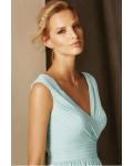Sleeveless Off Shoulder V Neck Long Chiffon A-line Bridesmaid Dress with Split