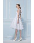 V Neck Sleeveless Short Lace Patterns Wedding Dress 