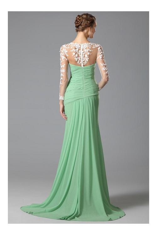  long sleeve lacy looks ruching sweep/brush train split chiffon evening dresses long