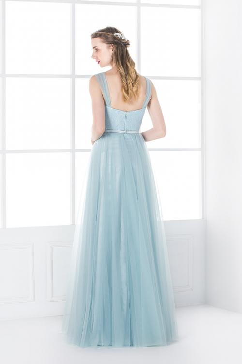 Shoulder Strap Lace Bodice Long Tulle Bridesmaid Dress 