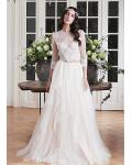 Chic Two Piece 3/4 Sleeved Lace A-line Tulle Wedding Dress 