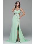 Sexy Halter Neck Beading Long A-line Chiffon Slit Front Prom Dress 