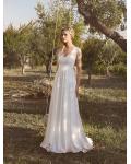 Beach Cap Sleeve Keyhole Back Long A-line Chiffon Wedding Dress 