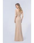 3/4 Sleeved Illusion Neck Sheath Champagne Long Chiffon Bridesmaid Dress 