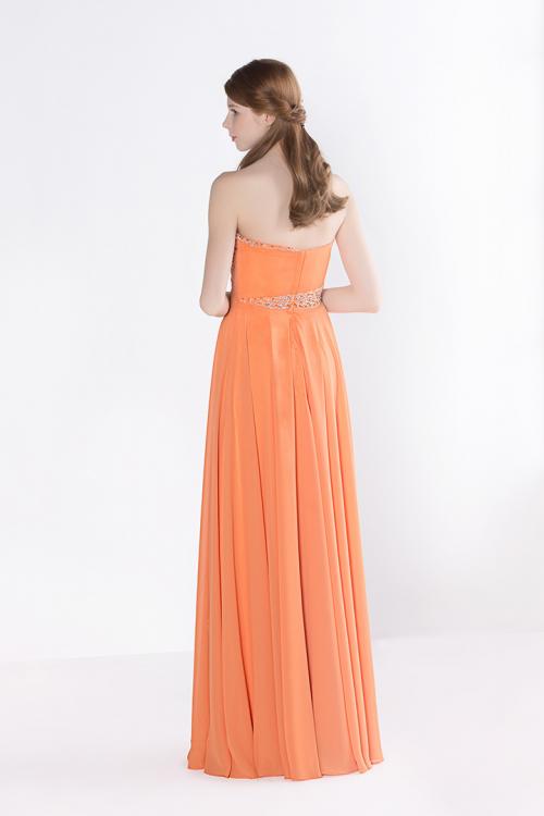  A-line Strapless Beading Pleated Long Chiffon Prom Dress