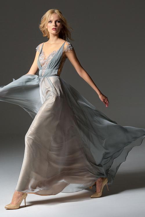  A-line Bateau Neckline Cap Sleeves Buttons Lace Floor-length Long Chiffon Prom Dresses