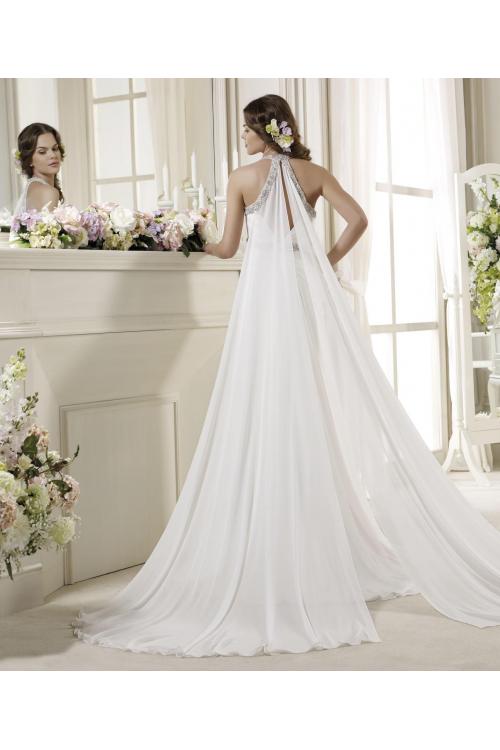 Charming Sheath/Column Halter Beading&Crystal Sweep/Brush Train Chiffon Wedding Dresses