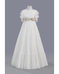 Flutter Cap Sleeves Empire Line Long Tulle Communion Dress for Girls