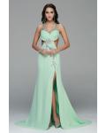 Sexy Halter Neck Beading Long A-line Chiffon Slit Front Prom Dress 