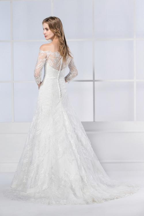  A-line Off-the-shoulder Half Sleeve Lace Sweep/Brush Train Wedding Dresses