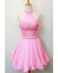 Chic Halter Beading Neck Short Chiffon Prom Dress