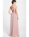 Vintage Shoulder Straps Pleated Long Chiffon Bridesmaid Dress 