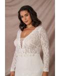  Elegant Mermaid Illusion Neck Long Sleeves Buttons Lace Sweep Train Long Wedding Dresses