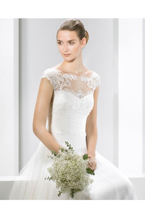 Vintage Illusion Bateau Neck Lace Pattern Top Dropped Waist A-line Tulle Wedding Dress 