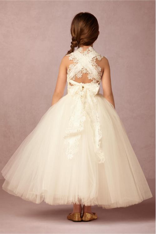 Vintage Inspired Lace Tulle Rustic Wedding Flower Girl Dress with Bow 