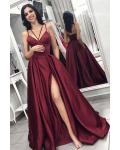 Deep V-neck Cross Sleeveless Floor-length Long Satin Prom Dress