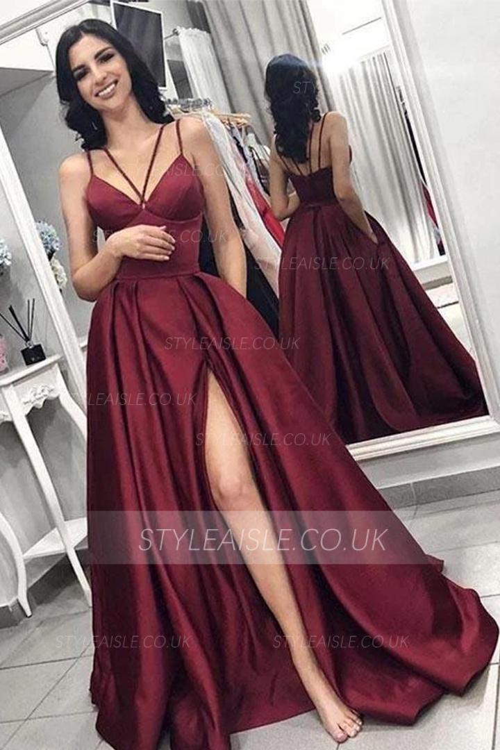 Deep V-neck Cross Sleeveless Floor-length Long Satin Prom Dress