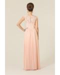 Illusion Bateau Neck Column Lace Bodice Long Chiffon Bridesmaid Dress 
