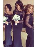 Off Shoulder Long Sleeve Lace Top Trumpet Bridesmaid Dress 