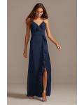  Sheath/Column Spaghetti Straps V-neck Sleeveless Ruffles Split Floor-length Long Chiffon Bridesmaid Dresses