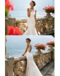 Chic Vintage Lace Appliques Long Mermaid Wedding Dress with transparent tulle on back