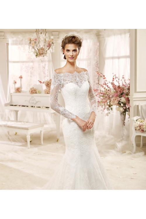 Elegant Off the Shoulder Long Sleeved Lace Detail TulleTrumpet Wedding Dress 