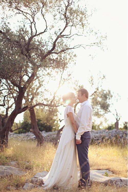 Beautiful V Neck Long A-line Chiffon Outdoor Wedding Dress with Flutter Sleeves and Lace Details 