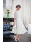 Elegant Half Sleeve Lace A-line Tea Length Cocktail Dress with Beading 