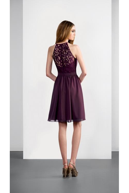 Hot Sale Sleeveless Halter Neck Knee Length Bridesmaid Dress 
