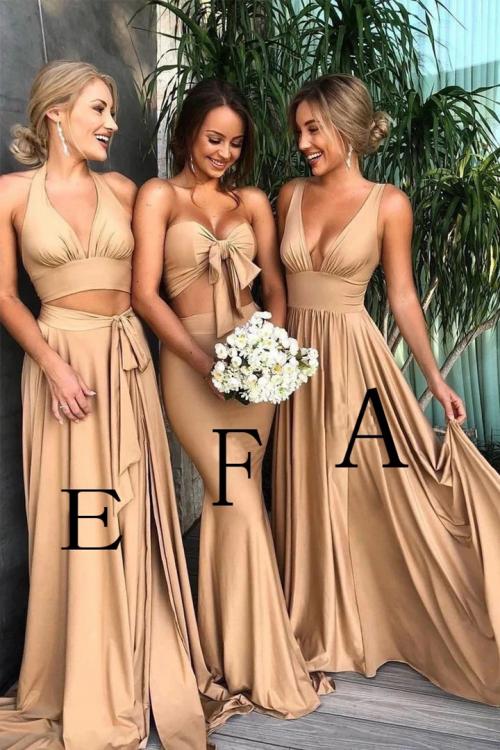  A-line V-neck Sleeveless Split Sweep/Brush Train Long Chiffon Bridesmaid Dress with 5 Styles(A/B/C/E/F)