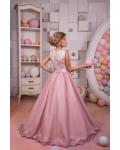 Two Piece Sleeveless Jewel Neck Lace Long Chiffon Flower Girl Dress 