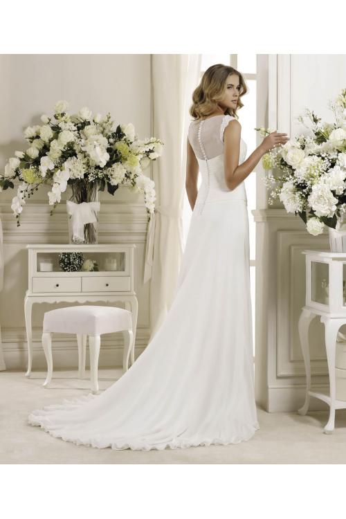 Simple Sheath/Column Bateau Straps Beading Sweep/Brush Train Chiffon Wedding Dresses 