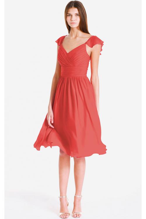 Cap Sleeves Zipper V-neck Knee-length Chiffon Bridesmaid Dresses