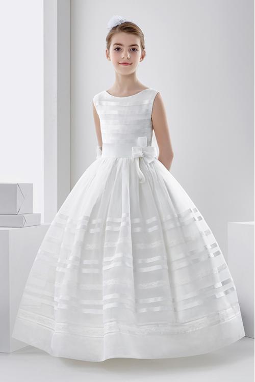 Nectarean Ball Gown Sleeveless Bow(s) Floor-length Organza Communion Dresses 