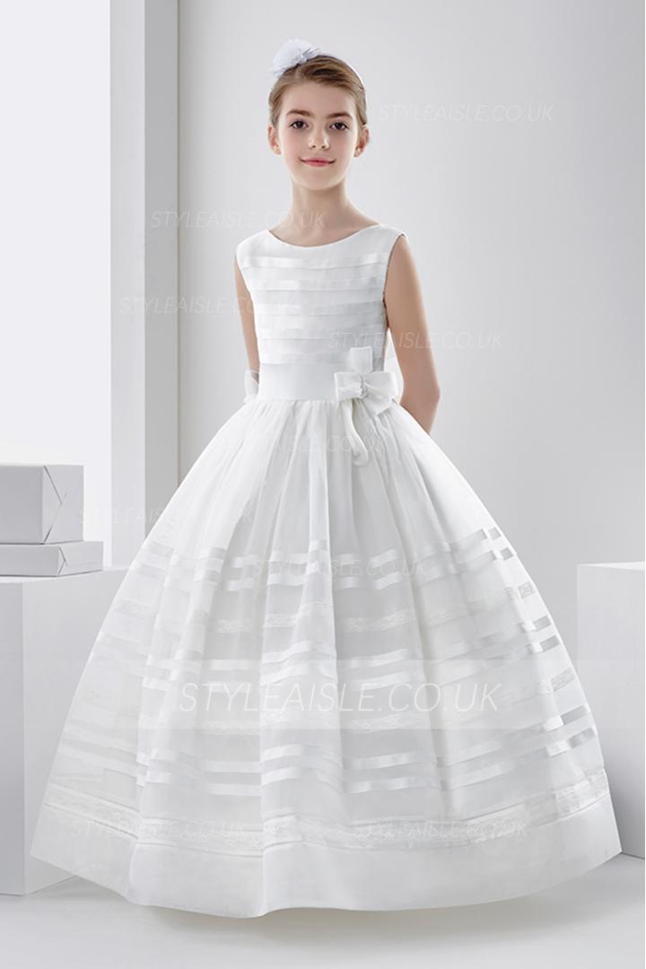 Nectarean Ball Gown Sleeveless Bow(s) Floor-length Organza Communion Dresses 