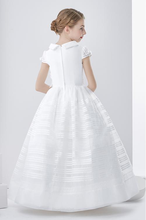 Short Sleeve Scoop Neck A-line White Organza First Communion Dress 