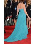 Elegant Blue Long Strapless Chiffon Beach Style Celebrity Prom Dress 